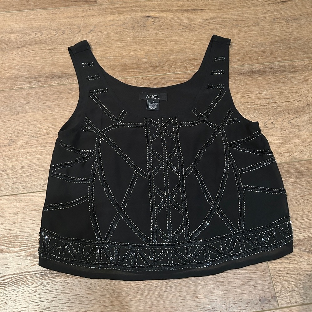 Beaded flowy crop tank